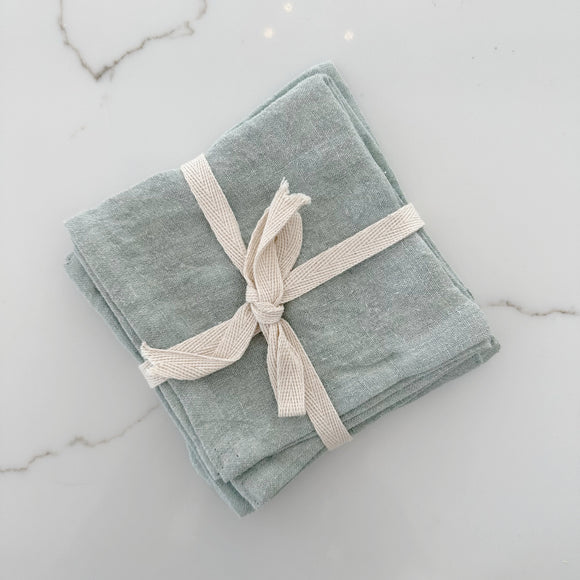 Stonewashed Linen Cocktail Napkins - Sage