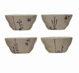 Hand-Stamped Stoneware Bowls w/ Botanicals, Set of 4