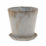 Distressed Metal Pot w/ Pleated Saucer